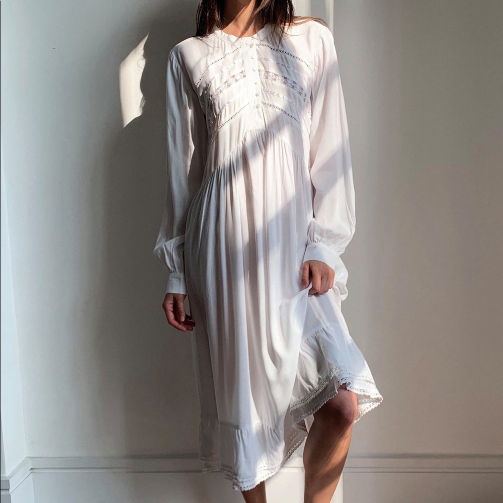 Nasty Gal White Sheer Long-Sleeve Midi Dress
